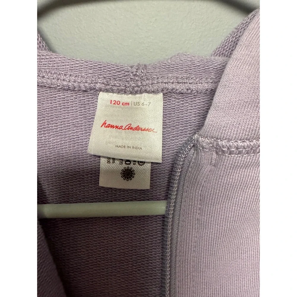 Hanna Andersson Kids Lavender Purple Full Zip Cotton French Terry Hoodie Sz 6-7